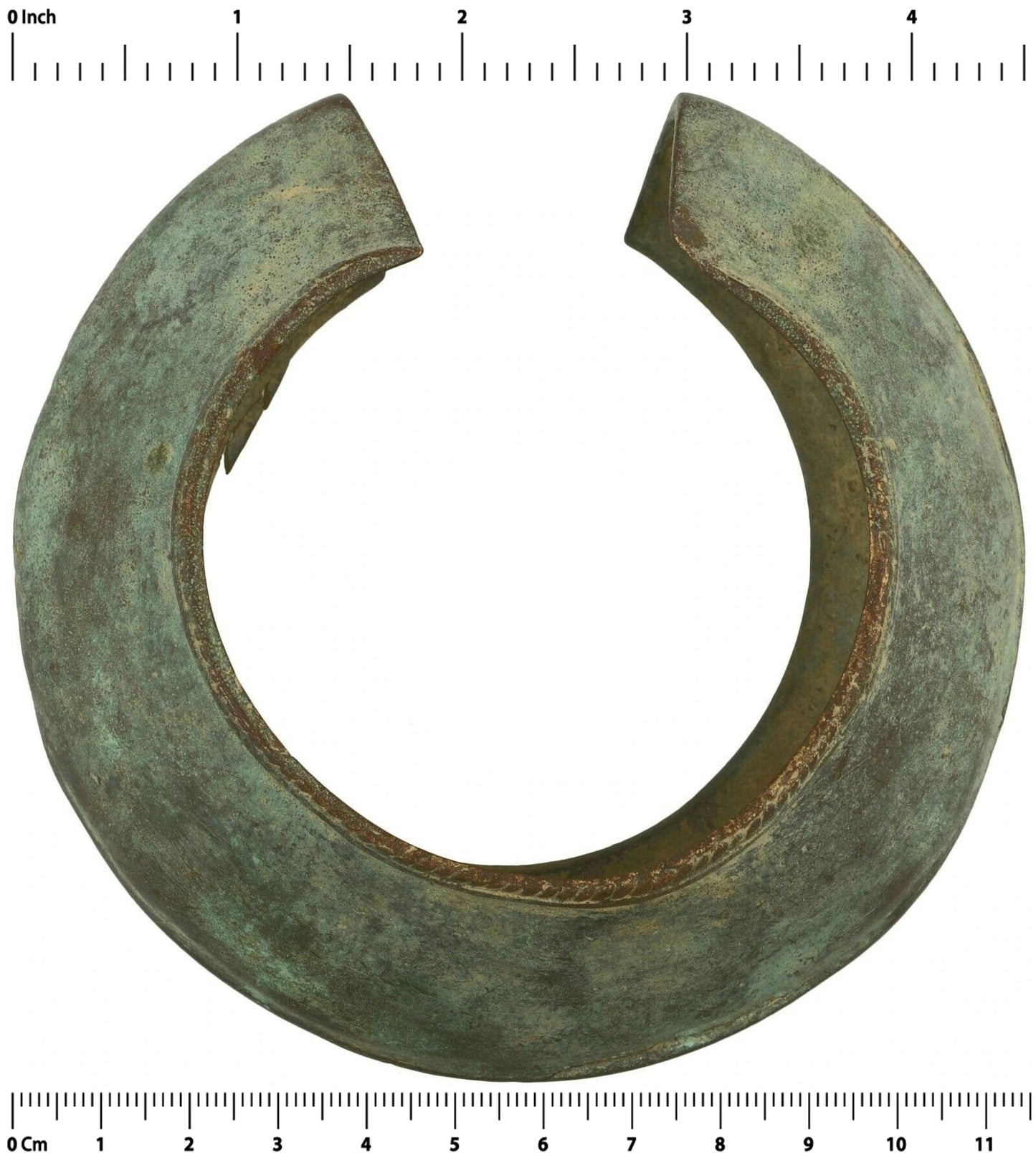 Antique African Brass Bronze Cuff Bracelet Currency Akan Fulani Ghana Ethnic Art - enhanced texture view
