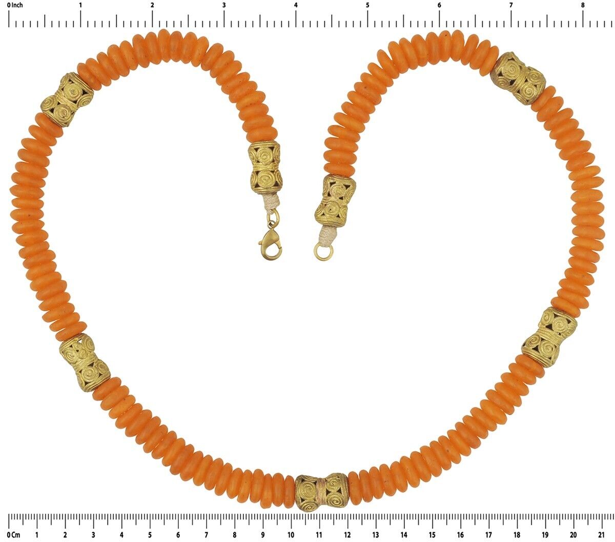 Handmade African Trade Beads Necklace Recycled Glass And Brass - angled shot