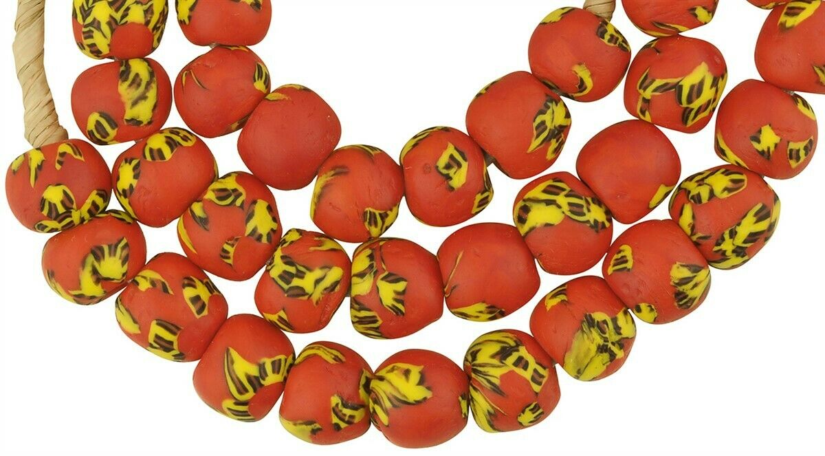 African Trade Beads: 12-13Mm Fused Recycled Glass Beads From Ghana - close-up