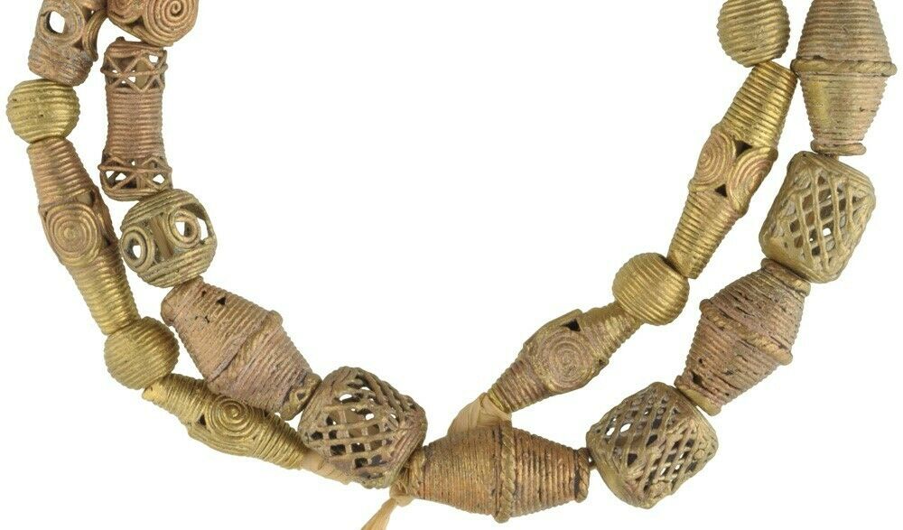 New Diverse Tabular Ashanti Brass Beads - Ancient Craftsmanship - close-up