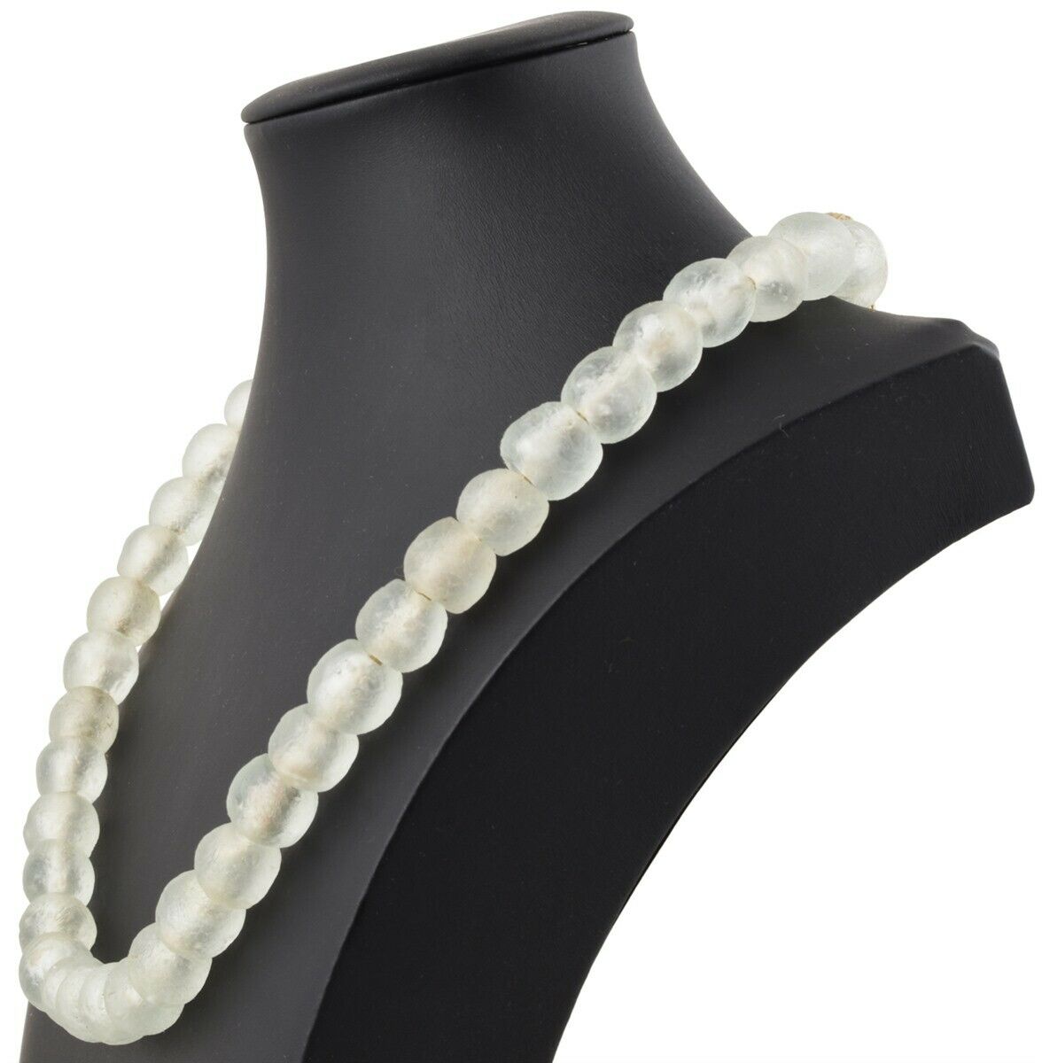 Milky White Beaded Glass Necklace | African Trade Beads & Brass - angled shot