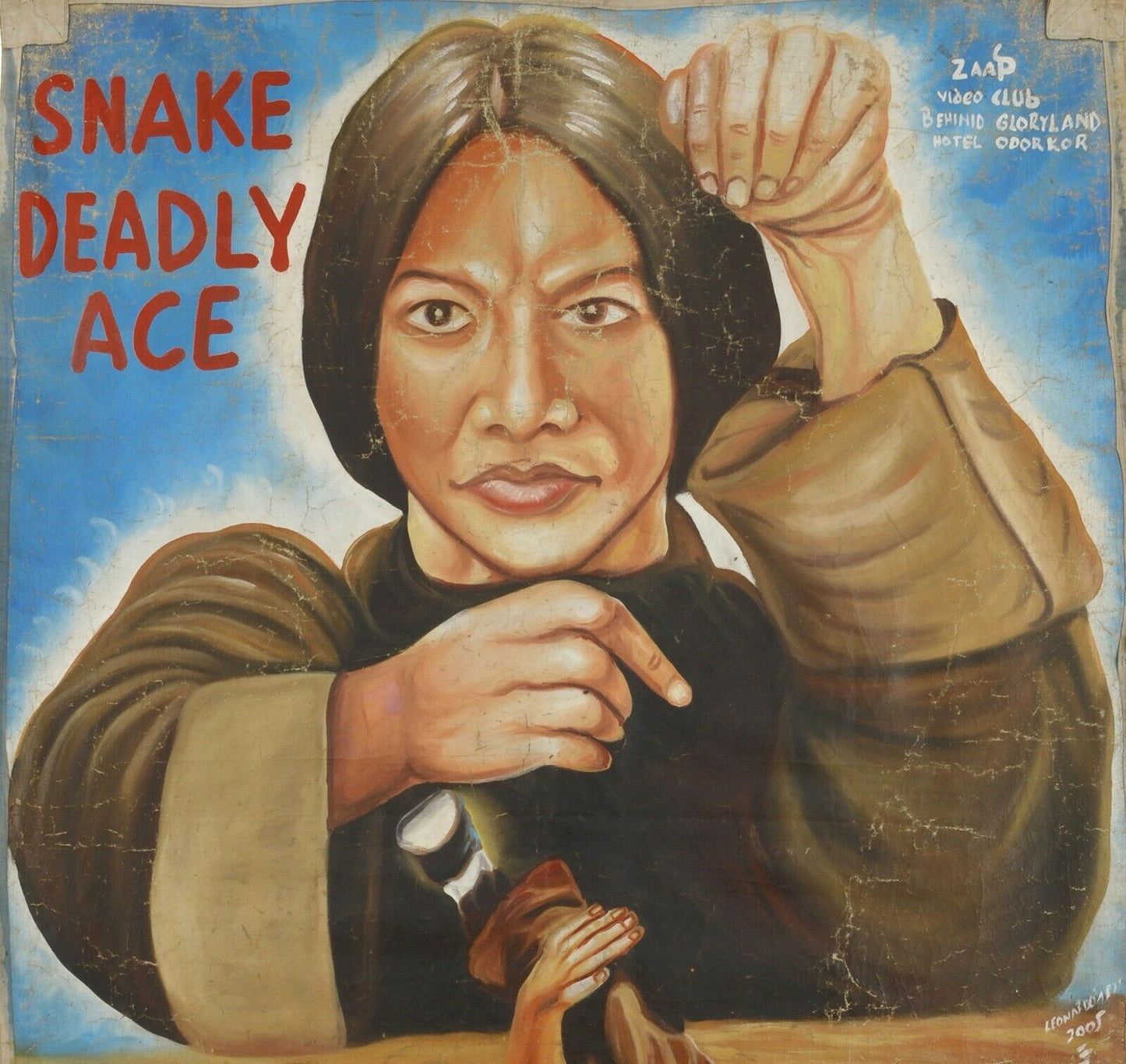 Snake Deadly Ace - Authentic Ghana Hand-Painted Martial Arts Movie Poster - close-up