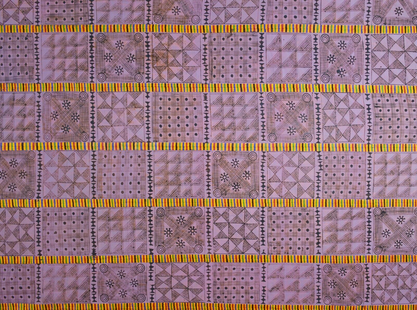 Hand Stamped Adinkra Cloth “Man” Size Vintage 1960s 132½″×90″