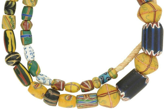African Trade Antique Beads Venetian Old Lampwork Glass Fancy King Eye Chevron - alternate view