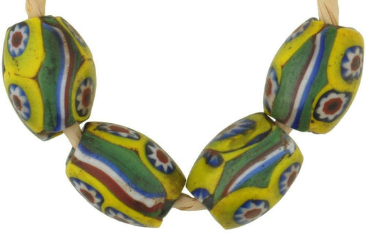 Rare Antique Oval Millefiori Venetian Mosaic Glass Trade Beads - alternate view
