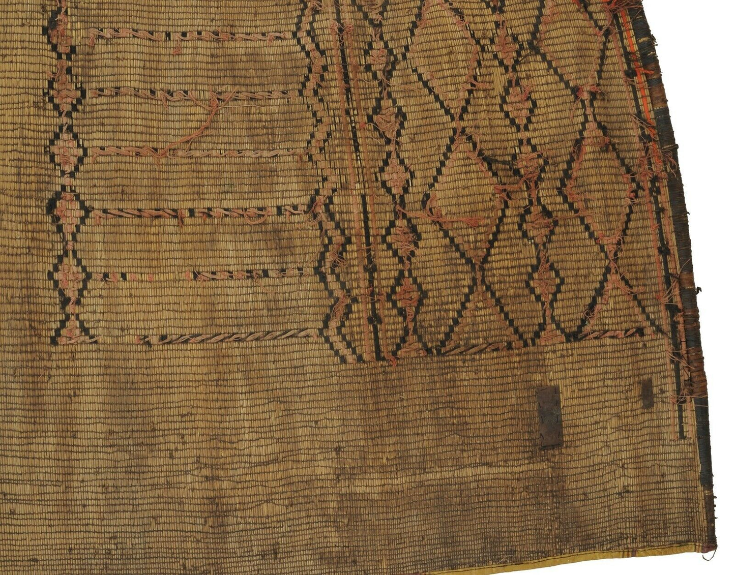 Authentic Tuareg Straw & Leather Mat – 118×103 cm Nomad Carpet