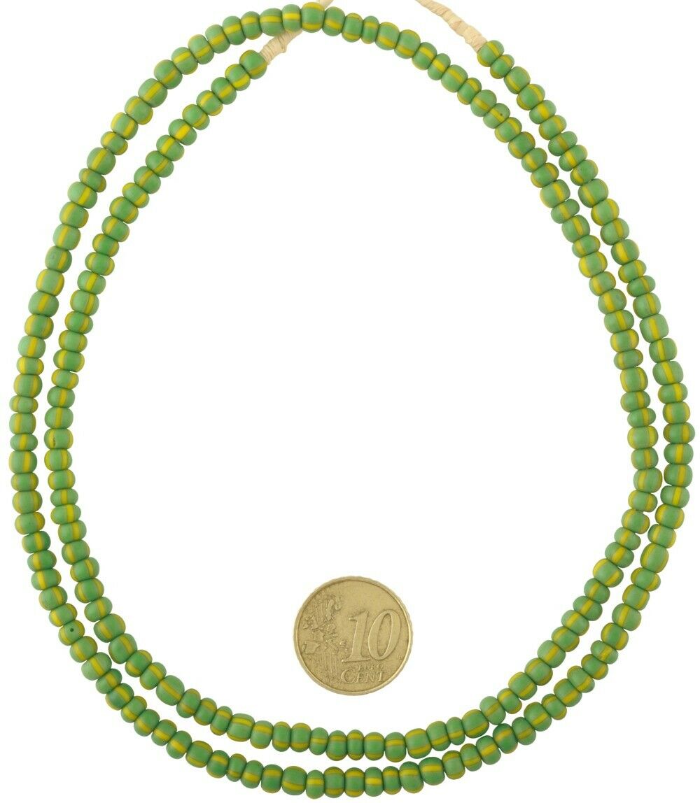 Spectacular 5 mm Green Striped Old Venetian Drawn Seed Beads Strand