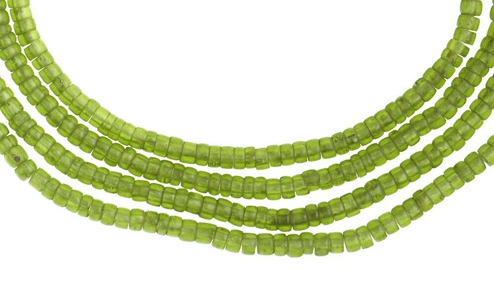 Old Venetian Tiny Translucent Green 2 mm Drawn Seed Bead Strand