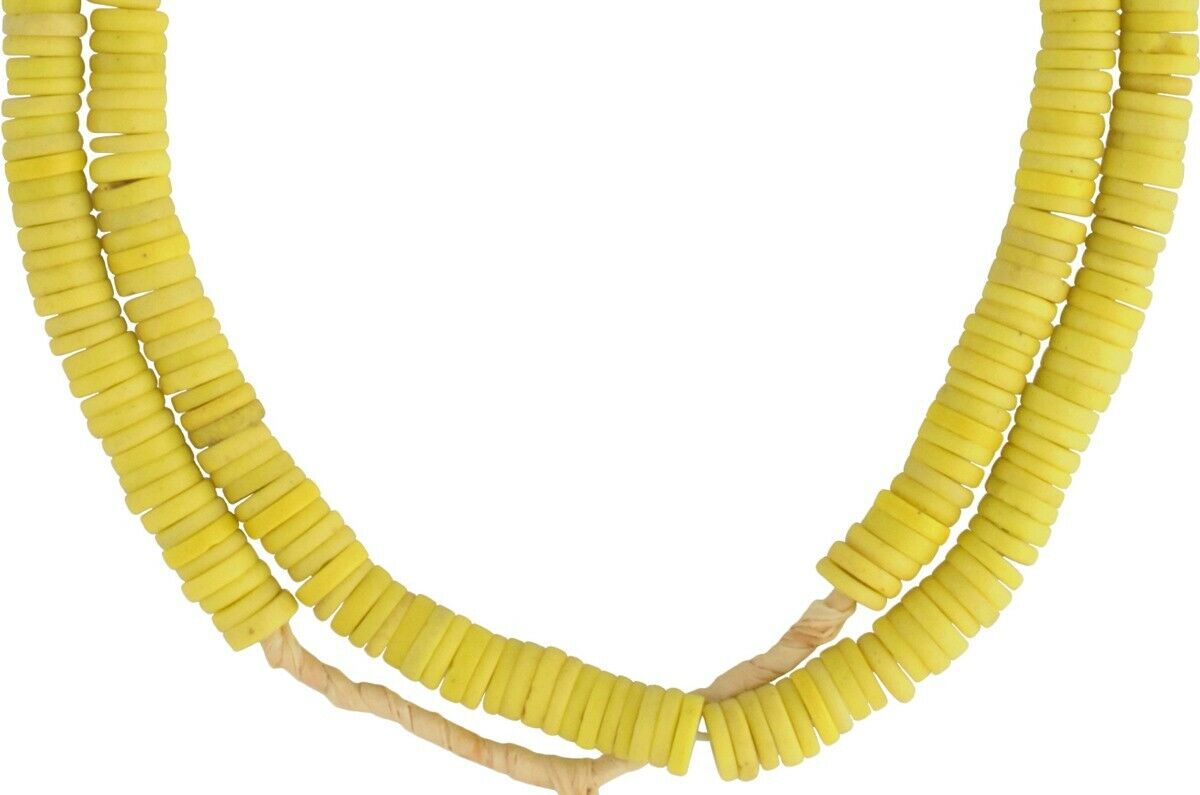 Old Bohemian Czech Yellow Disk Glass Trade Beads - African Spacers - close-up