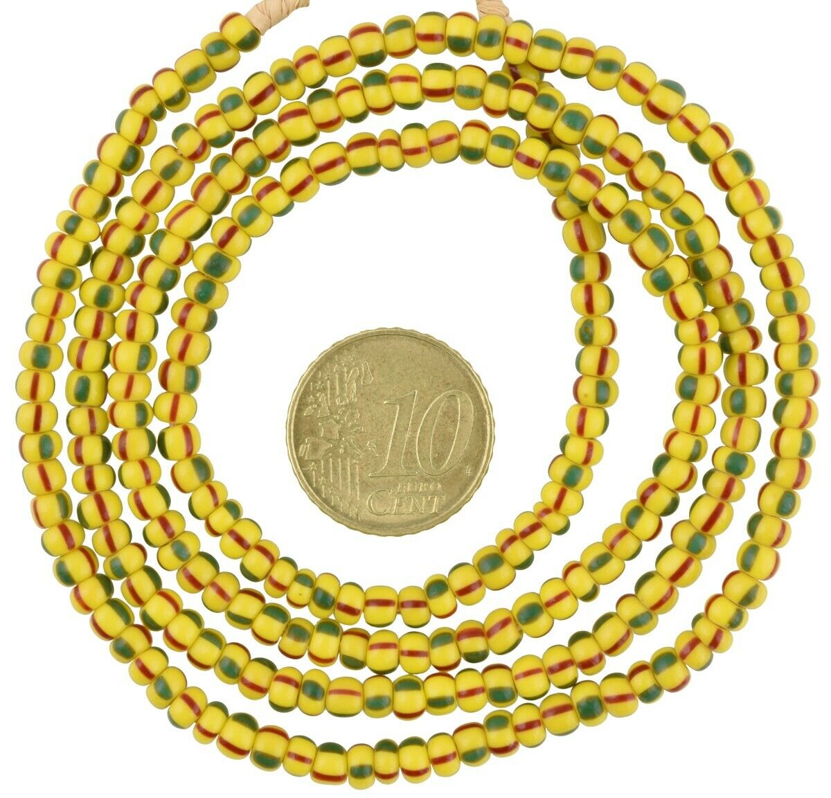 Old Tiny Yellow‑Striped Venetian Seed Beads Strand 4 mm