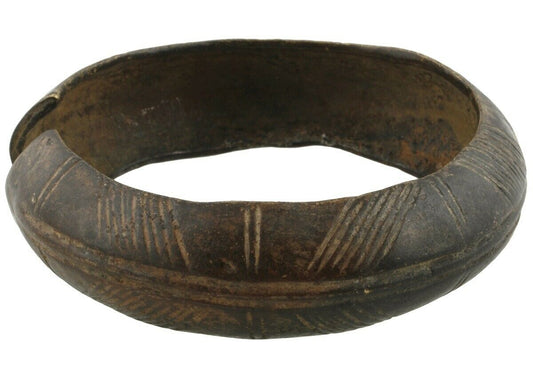 African Art Old Brass Bracelet Currency Ghana / Fulani West Africa - cropped detail