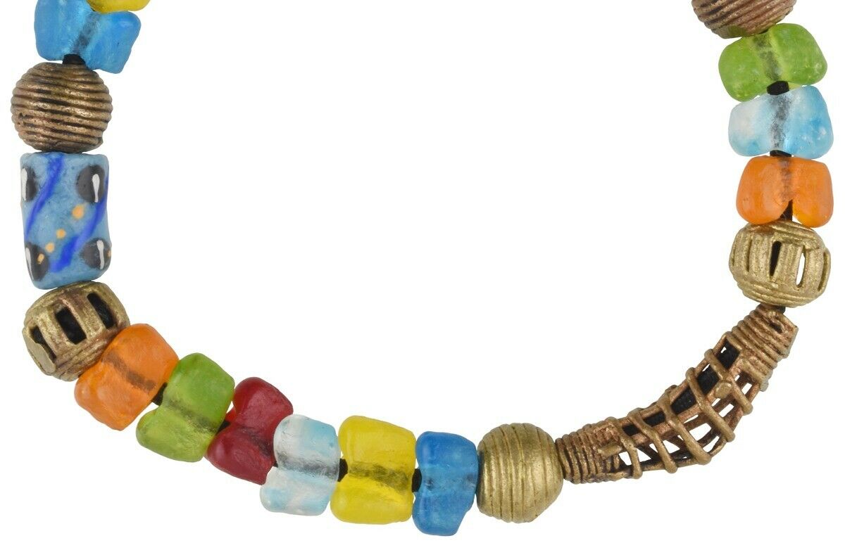 Handmade Beaded Bracelet - African Glass & Brass Beads Bracelet - close-up