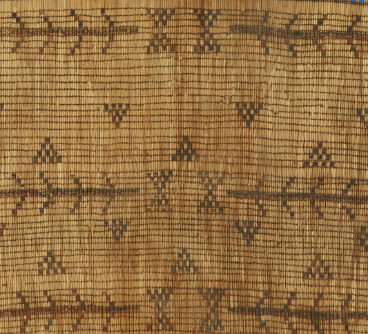 Authentic Tuareg Straw & Leather Mat – Blue Geometric, 25″ × 19″