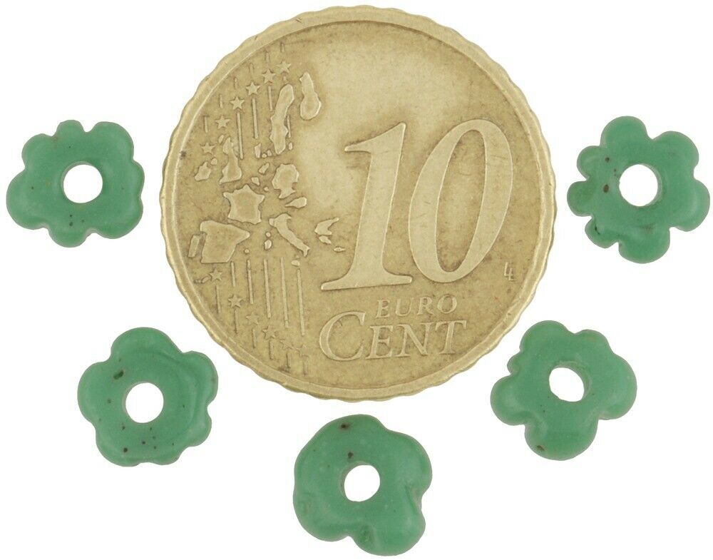 Old African Trade Beads Green Disks Fancy Venetian Glass Beads Spacers Lampwork