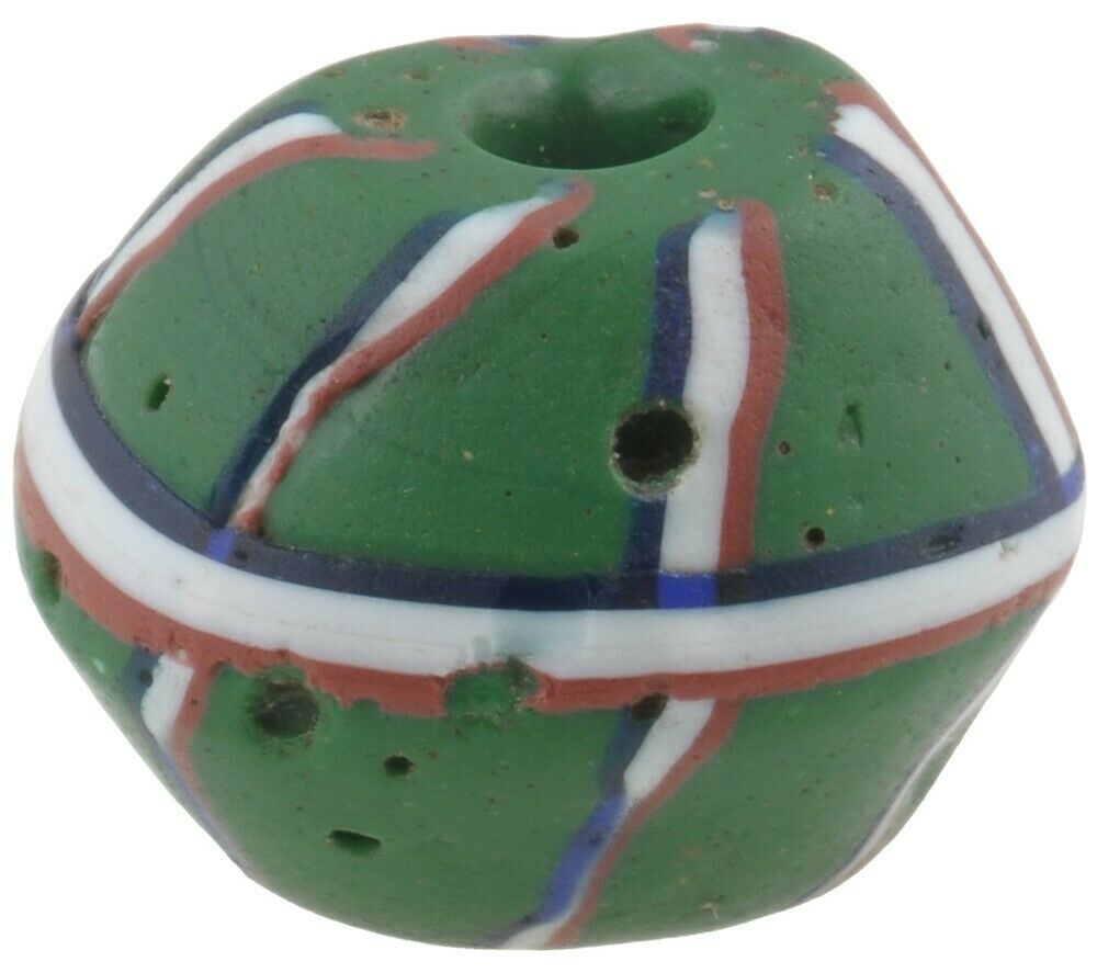 Antique Green Bicone "King" Venetian Lampwork Trade Bead - alternate view