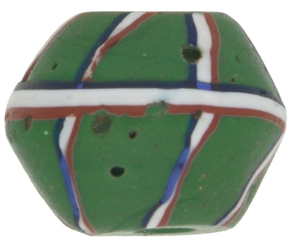 Antique Green Bicone "King" Venetian Lampwork Trade Bead - close-up