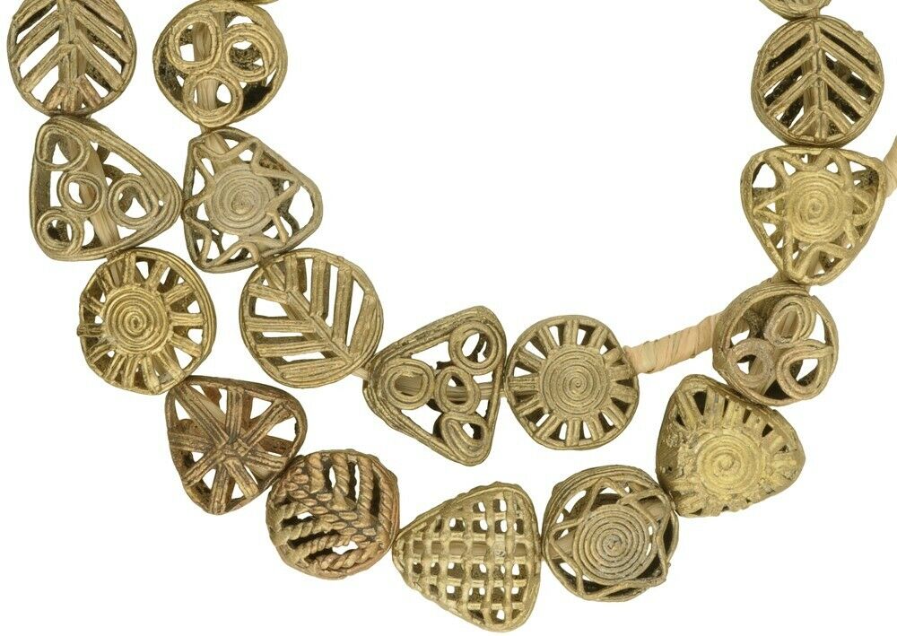 Unique Handcrafted Tabular Ashanti Brass Beads - Traditional Elegance - alternate view