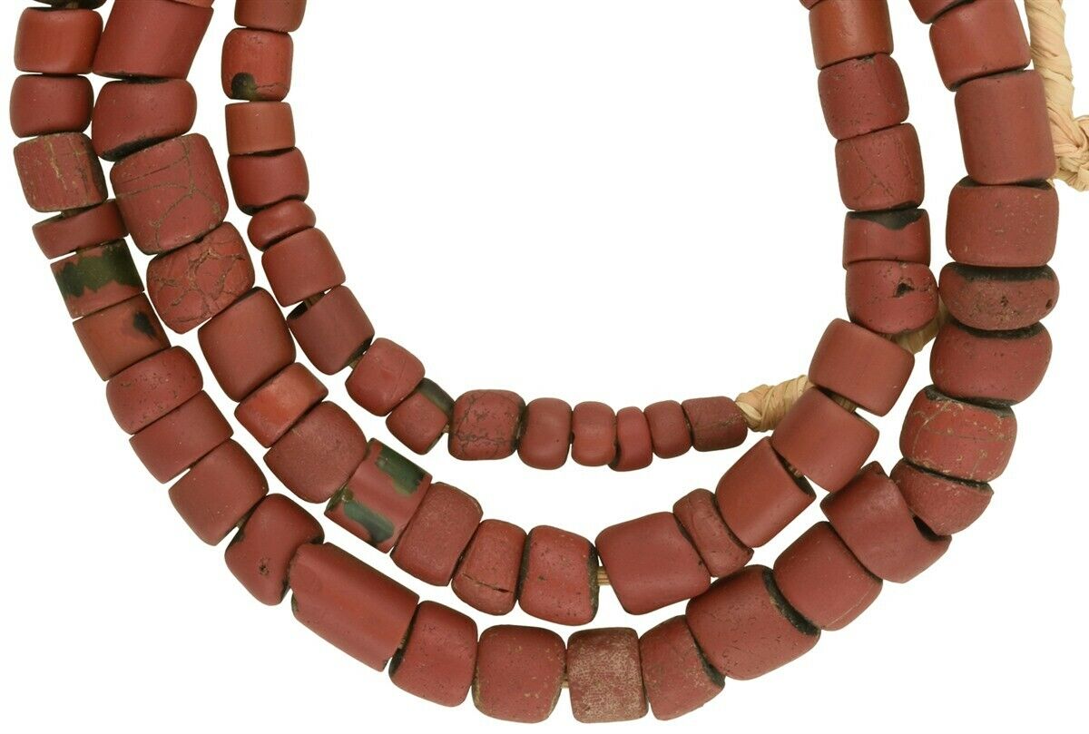 Antique Beads Venetian Drawn Glass Green Heart African Trade Ghana Tribal Ethnic - close-up