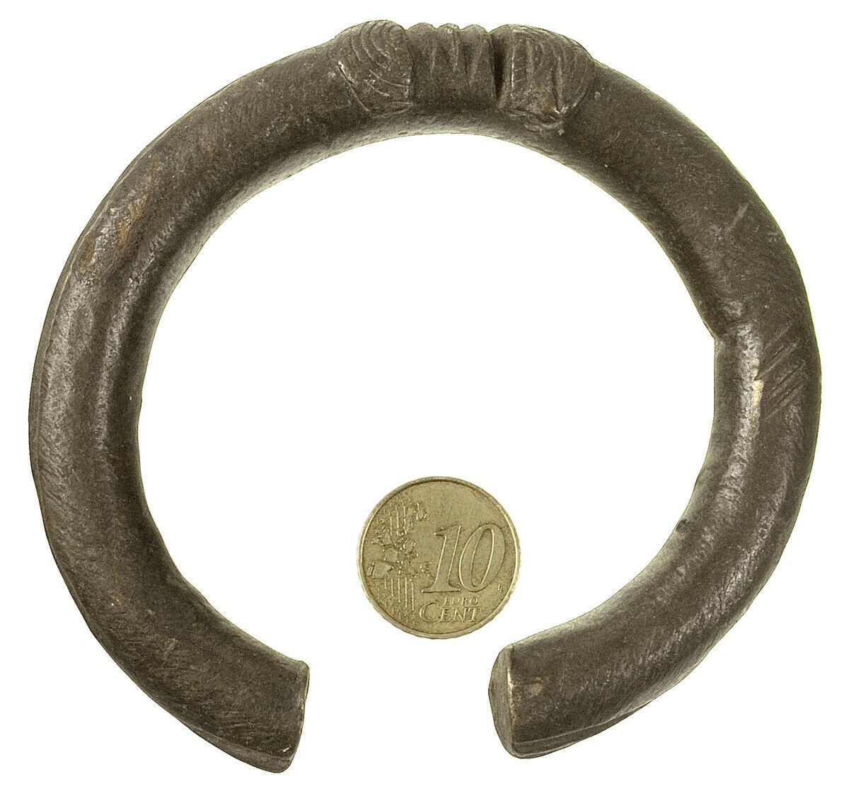 Antique African Brass Bronze Bracelet Currency Akan Fulani Ghana West Africa Art - close-up