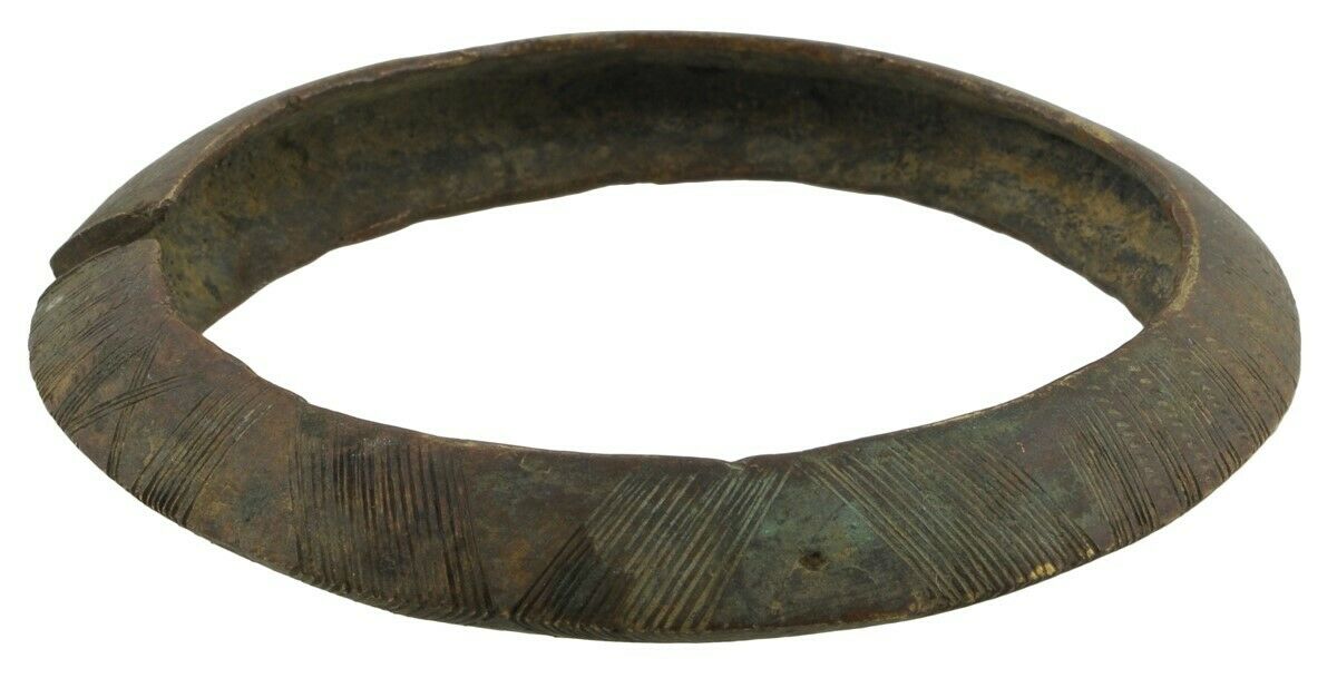 African Art Old Brass Bronze Bracelet Currency Ghana Fulani West Africa - close-up