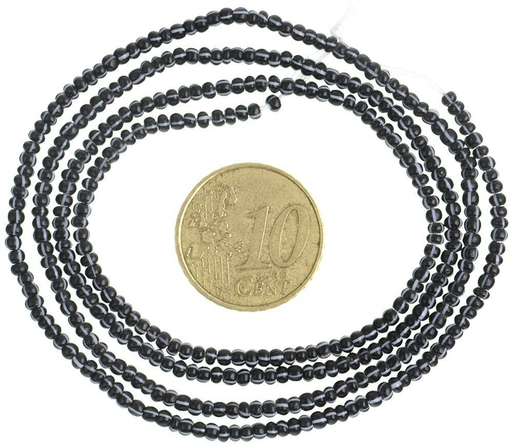 Antique Venetian 2 mm Tiny Striped Black Seed Trade Beads – Old Drawn Strand