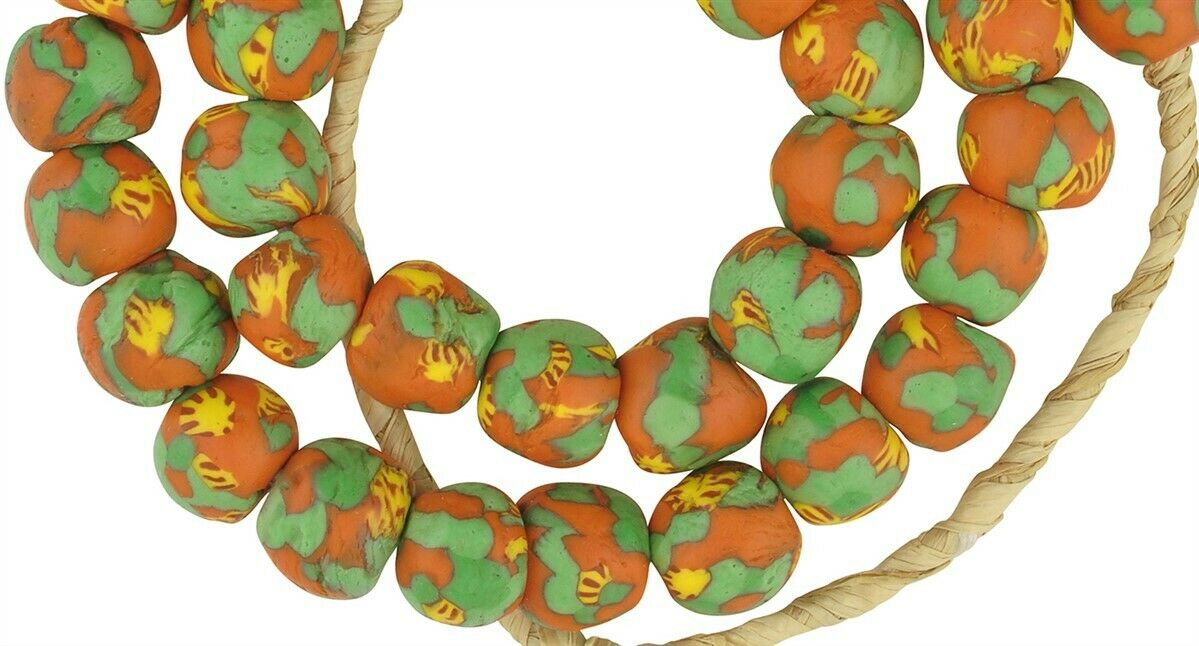 Handmade African Trade Beads | Ghana Recycled Glass Beads - close-up
