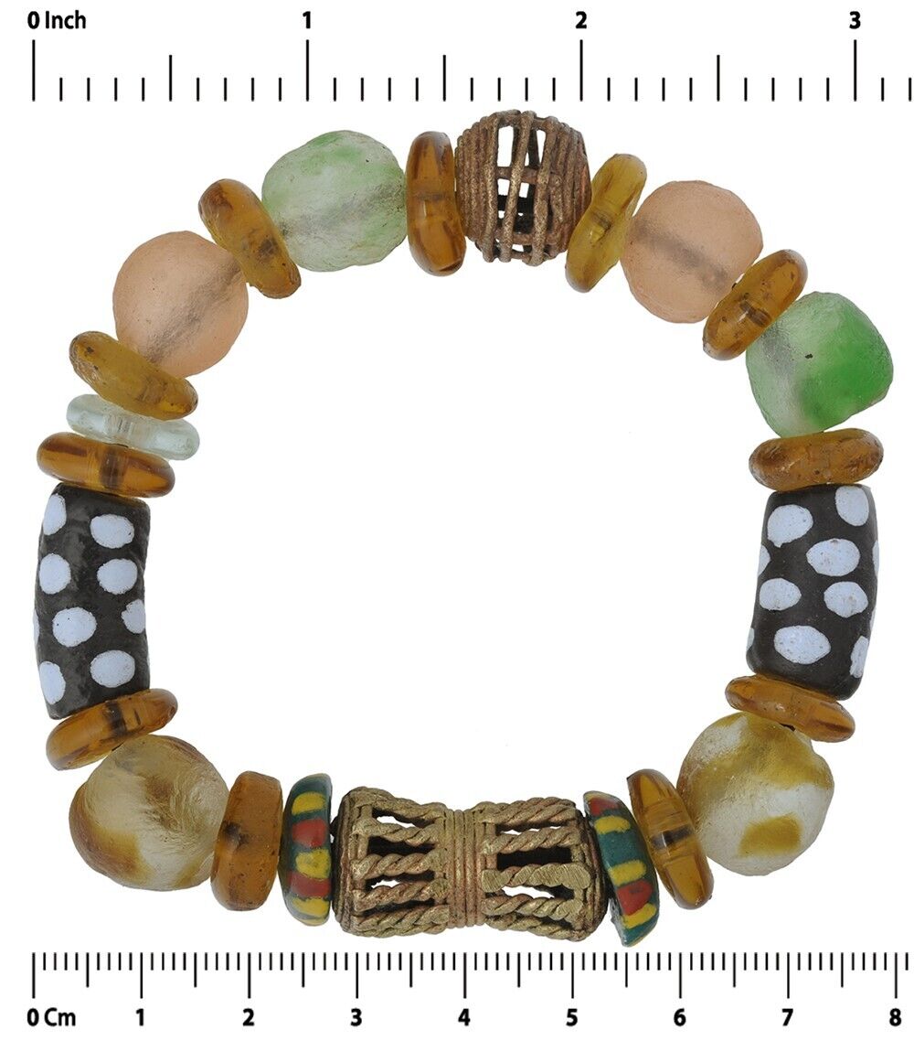 Handmade Glass Brass Beads African Ethnic Bracelet - zoomed-in detail