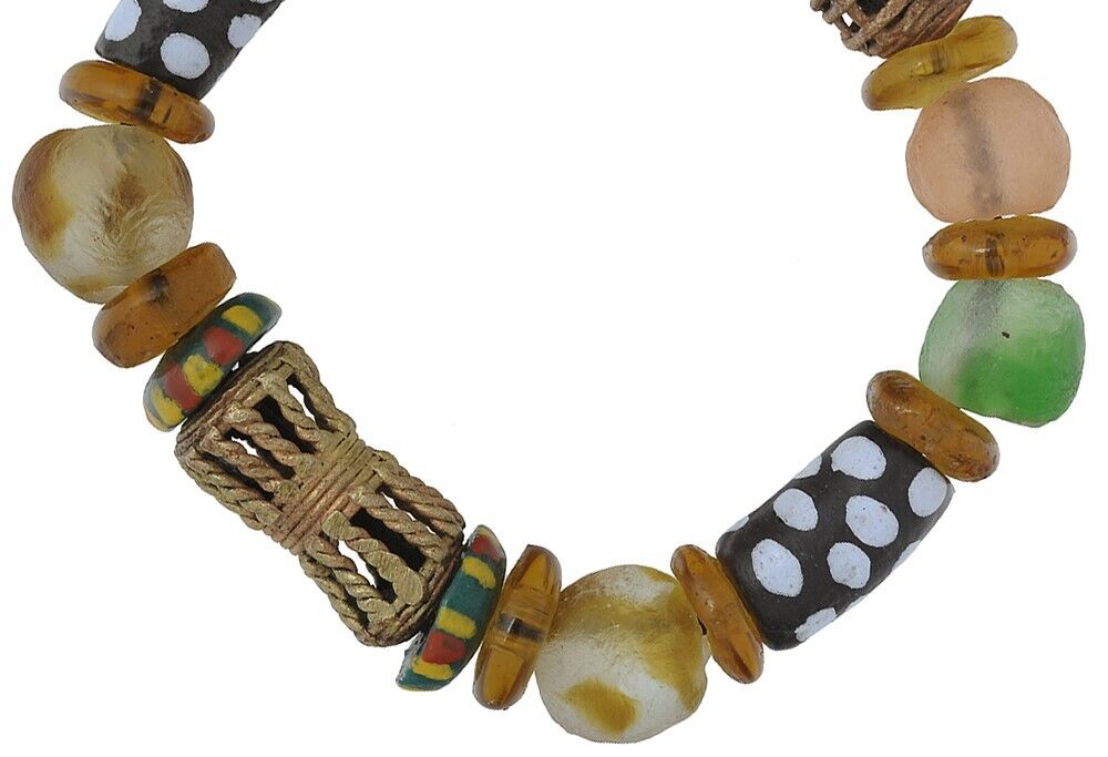 Handmade Glass Brass Beads African Ethnic Bracelet - alternate view