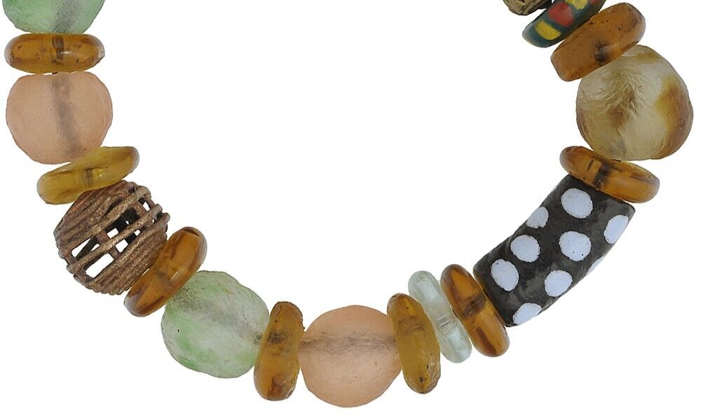 Handmade Glass Brass Beads African Ethnic Bracelet - close-up