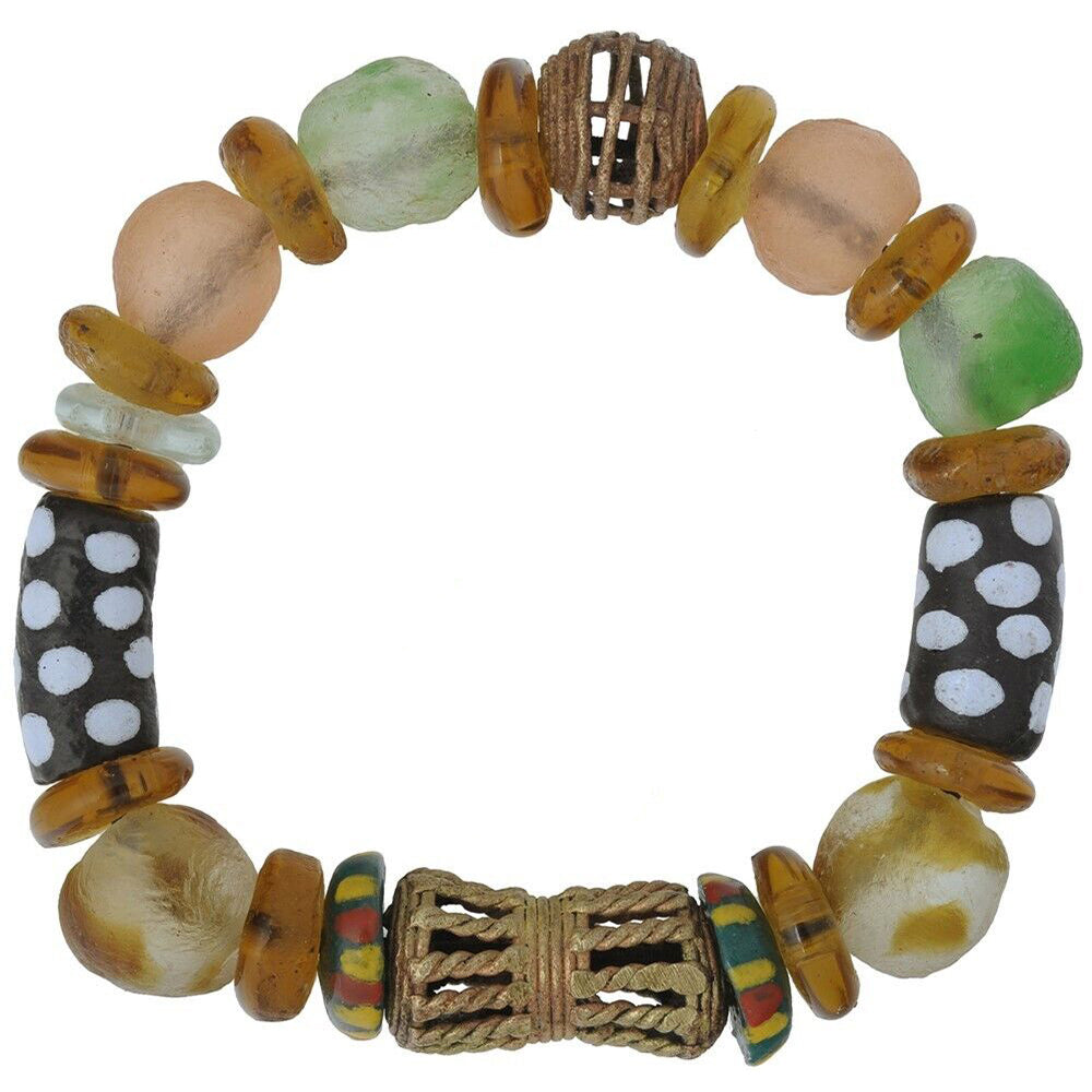 Handmade Glass Brass Beads African Ethnic Bracelet