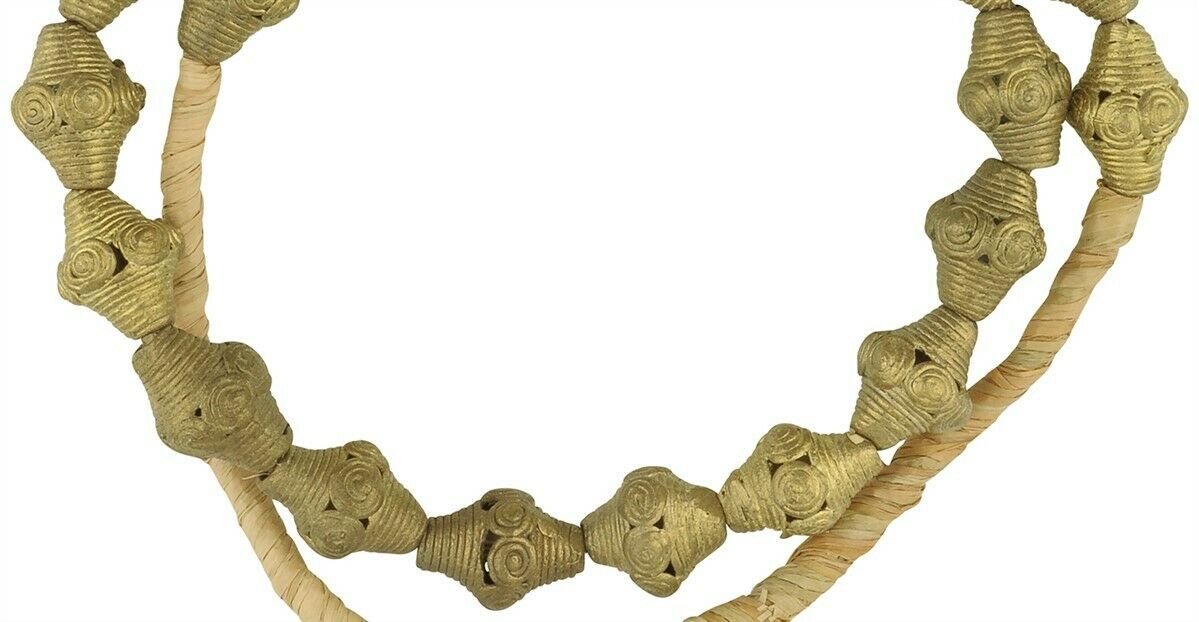 Handmade African Brass Beads By Ashanti Artisans - 20.5" Strand - close-up