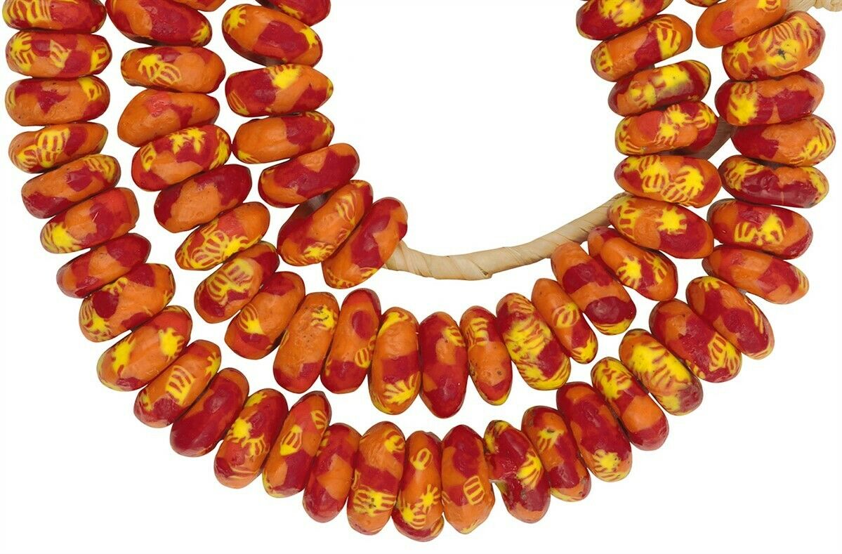 Large African Trade Beads - Recycled Fused Glass Disks From Ghana - close-up