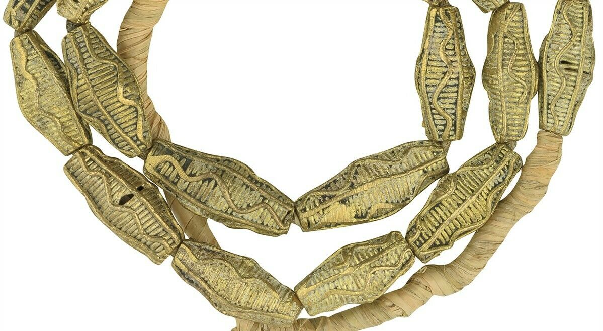 Handmade Ghanaian Brass Beads - Ashanti Lost Wax Crafted Strand - close-up