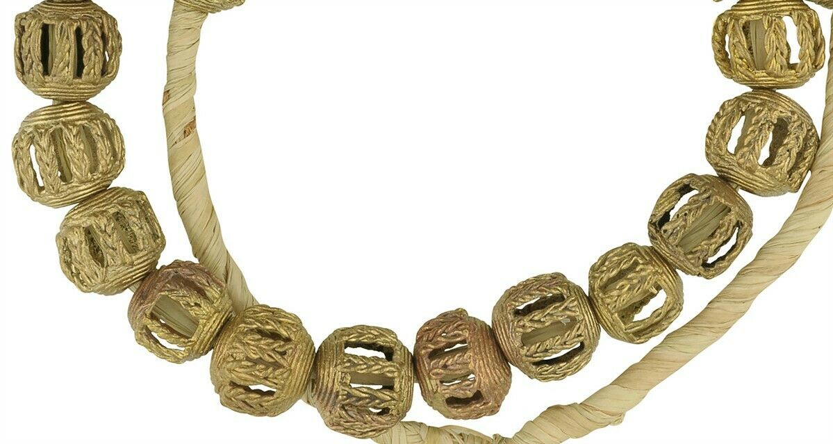 Handcrafted 20-Inch Ghanaian Brass Beads - Ancient Technique - close-up