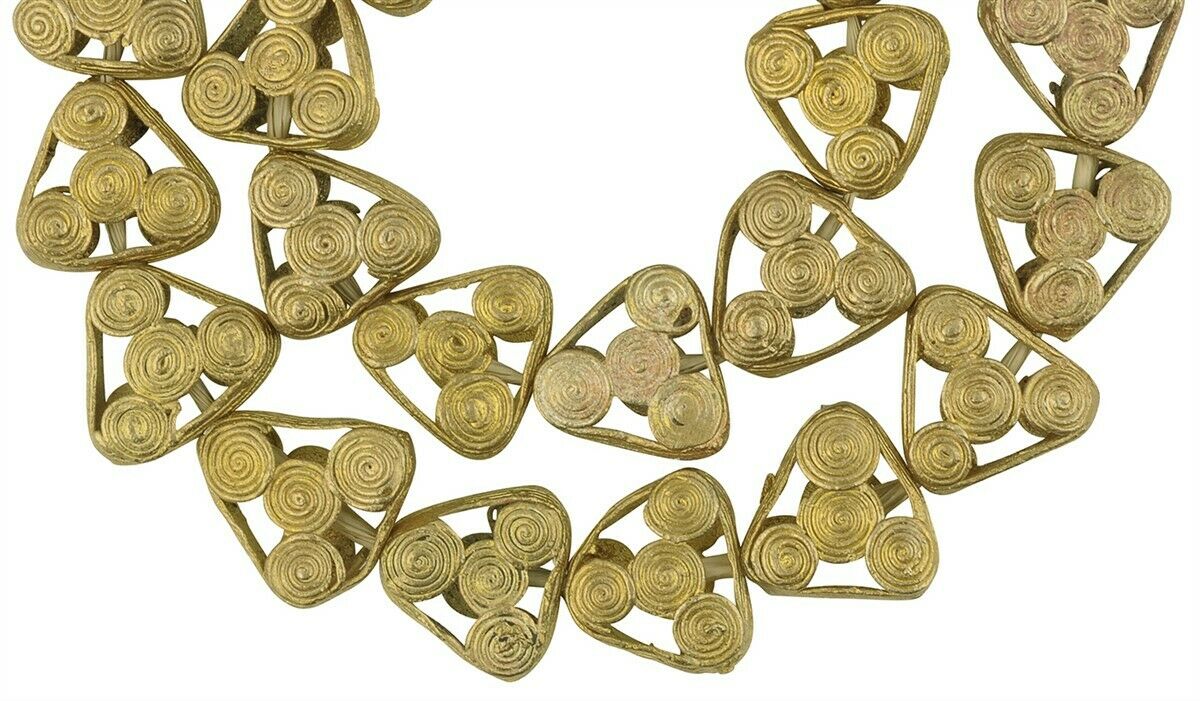 Handmade Ghanaian Brass Beads - Lost Wax Tabular Beads From Africa - alternate view