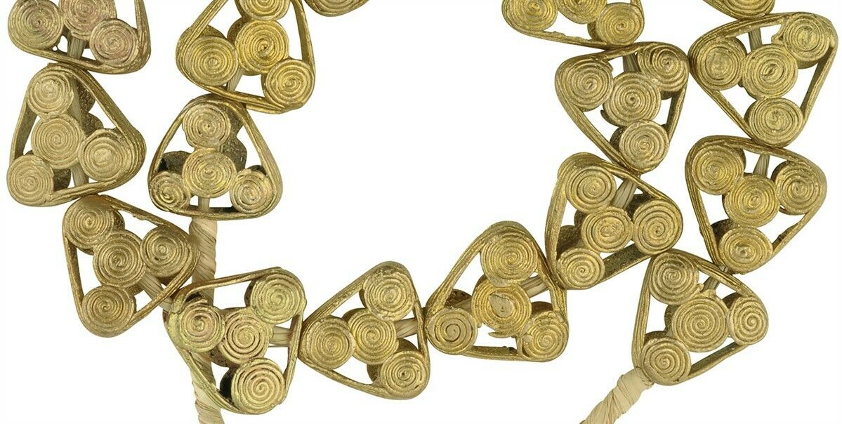 Handmade Ghanaian Brass Beads - Lost Wax Tabular Beads From Africa - close-up