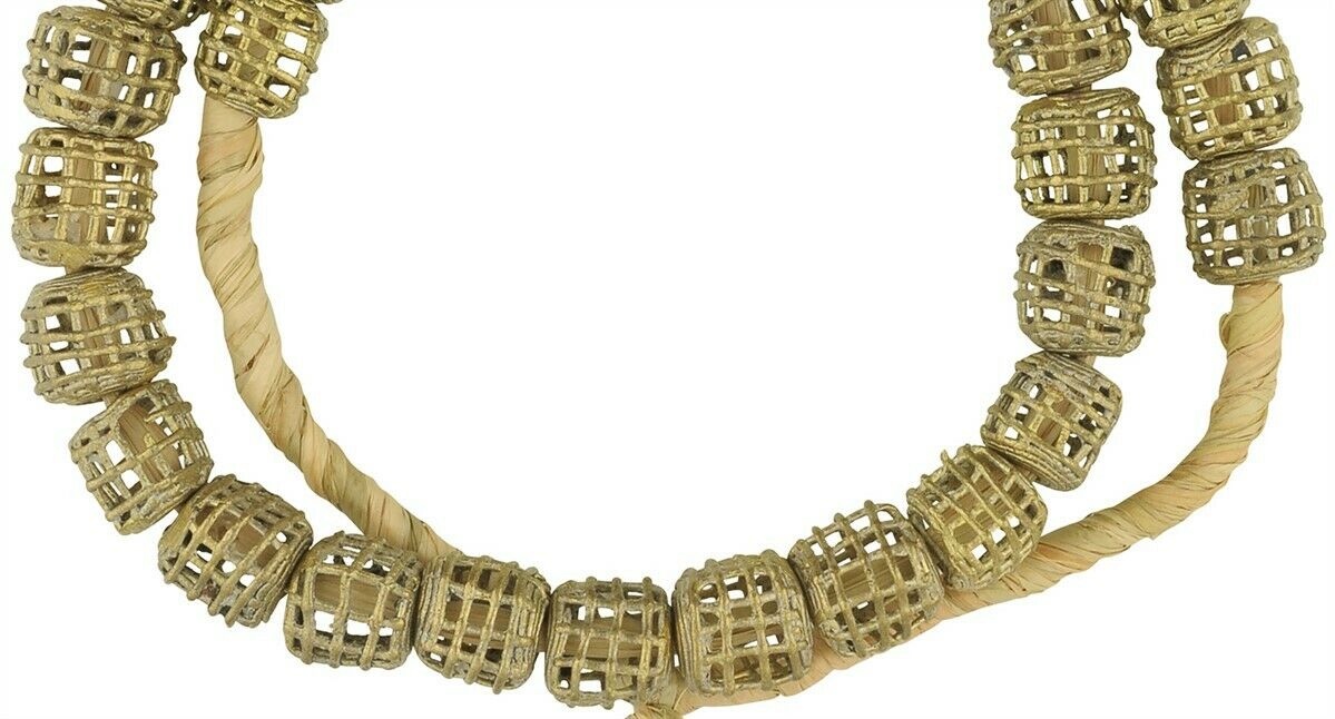 Cubed Ghanaian Brass Beads - Handcrafted In Ancient Wax Technique - close-up