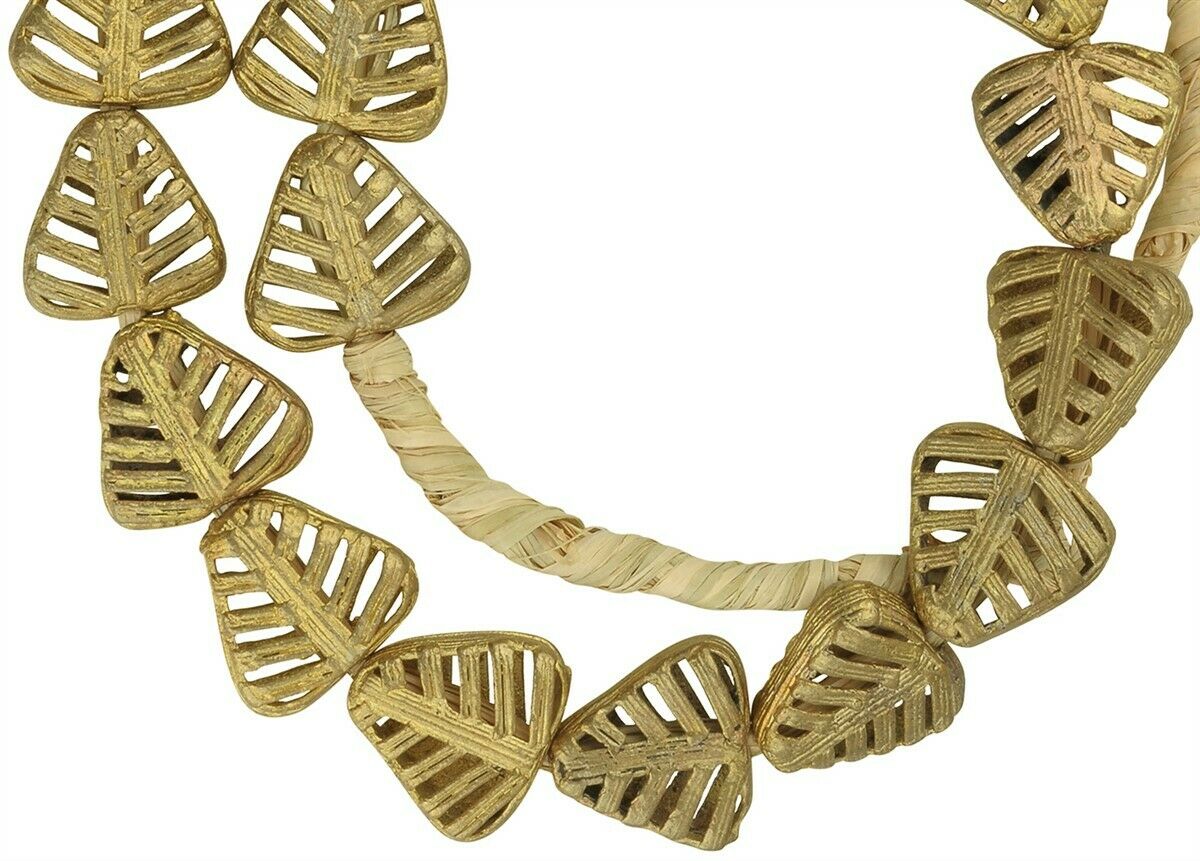 New Tabular African Brass Beads Handmade In Ghana - close-up