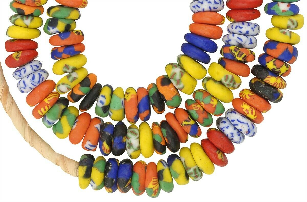 Colorful African Trade Beads - Fused Recycled Glass From Ghana - close-up