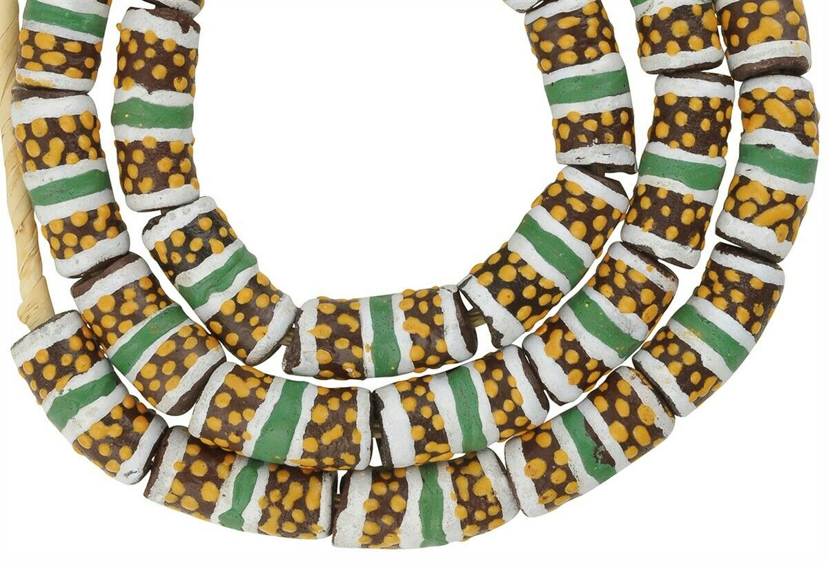 Beautiful African Trade Beads - Fancy Recycled Glass Krobo Beads - close-up