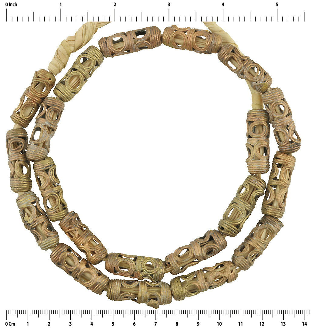 African Handmade Brass Beads Strand - 23" Crafted In Ghana - close-up