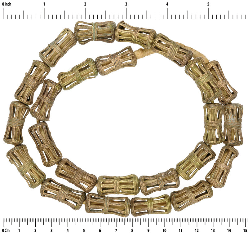 Exquisite Handcrafted Ghanaian Brass Beads - 24.5" Strand - close-up