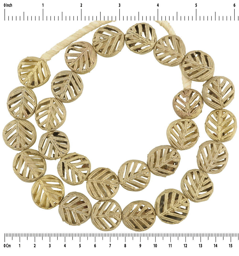 New Tabular African Brass Beads From Ghana - 22" Strand - close-up