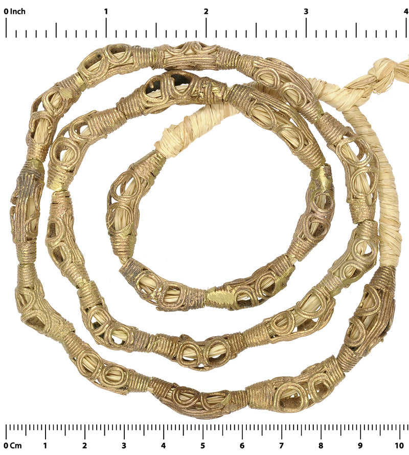 Traditional Ashanti Brass Beads Strand - Handcrafted In Ghana - close-up