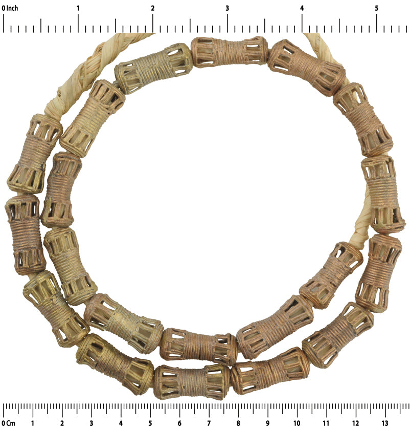 Handcrafted African Brass Beads Strand, 21" - Tribalgh - close-up