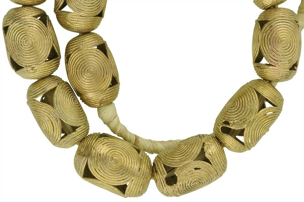 Large Handmade African Brass Beads From Ghana - Lost Wax Cast - close-up