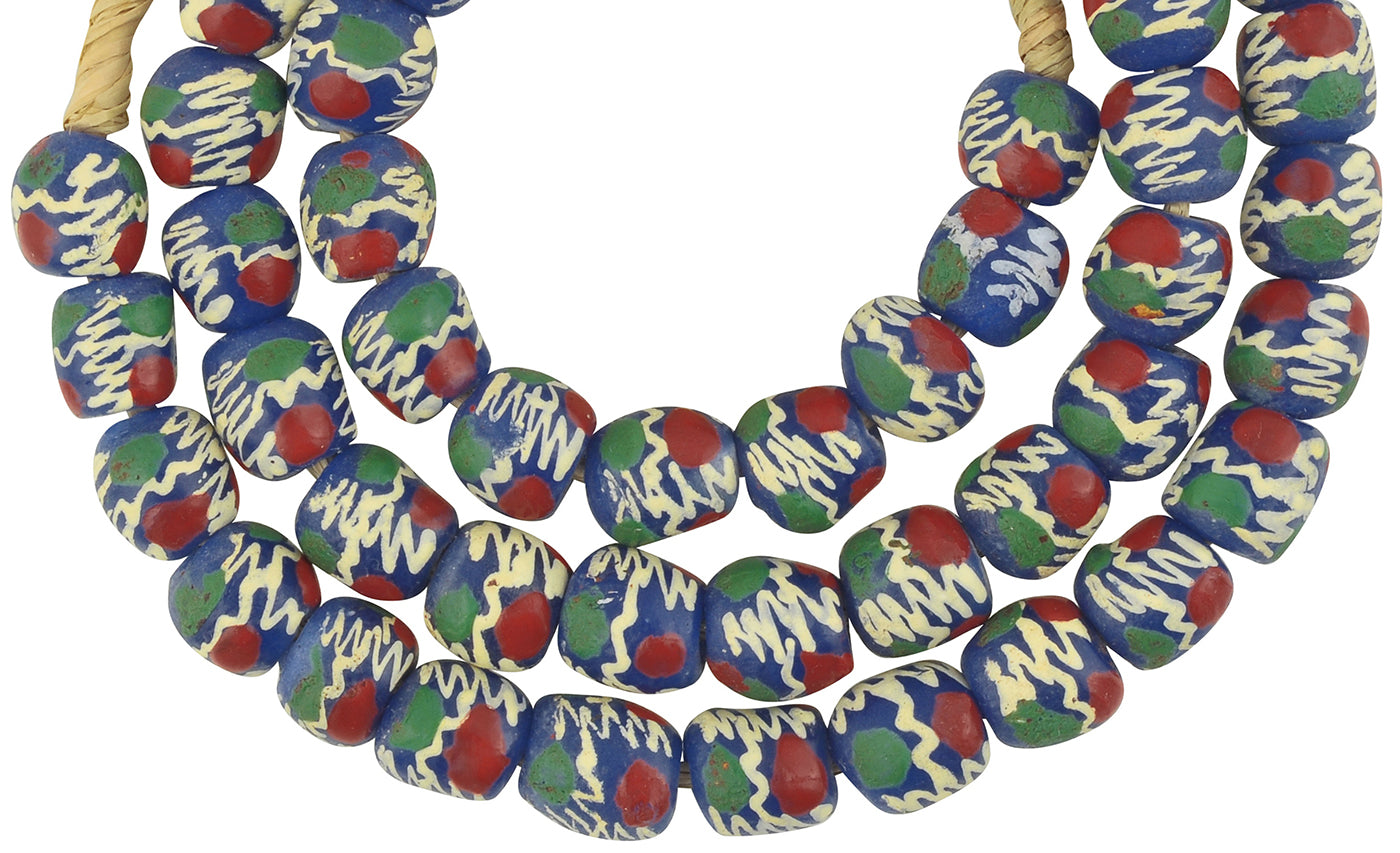 African Trade Beads: 10-11Mm Fancy Powder Glass Beads From Ghana - close-up