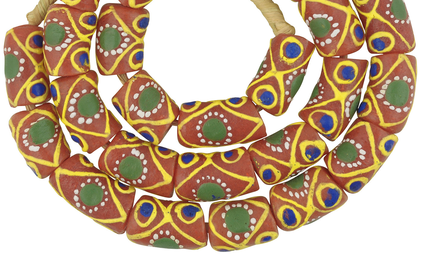 Exquisite 13-14Mm Fancy Krobo Powder Glass Beads From Ghana - close-up
