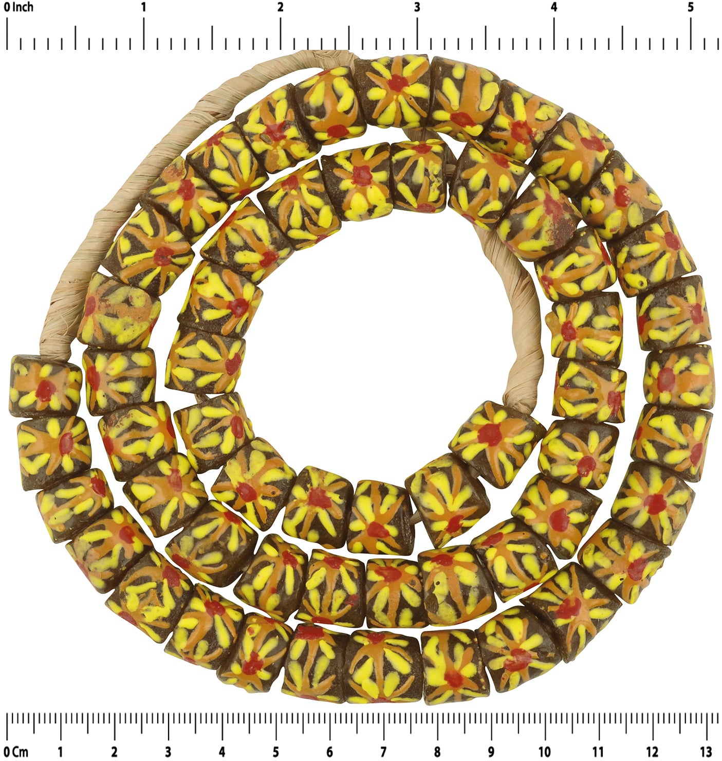 Authentic Ghanaian Fancy Powder Glass Beads - 25.5" Strand - zoomed-in detail