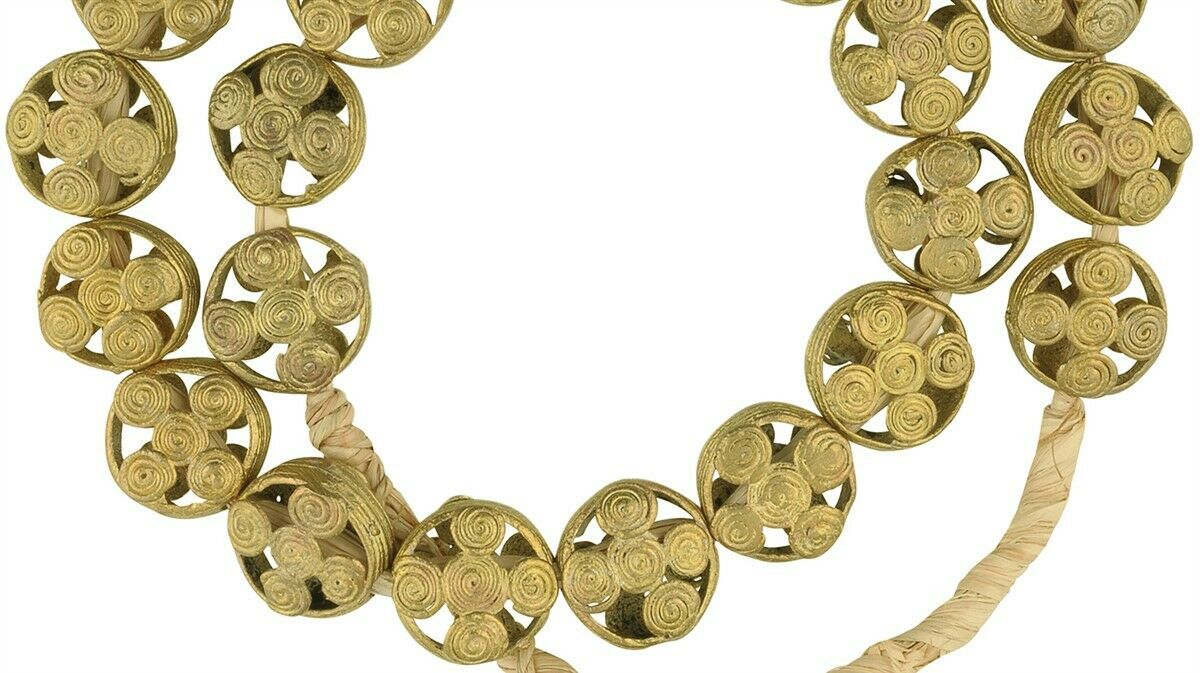 Tabular African Brass Beads - Handmade In Ghana - close-up